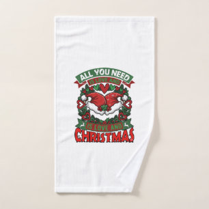 All You Need Is Love Christmas Santa Hats Hearts W Hand Towel