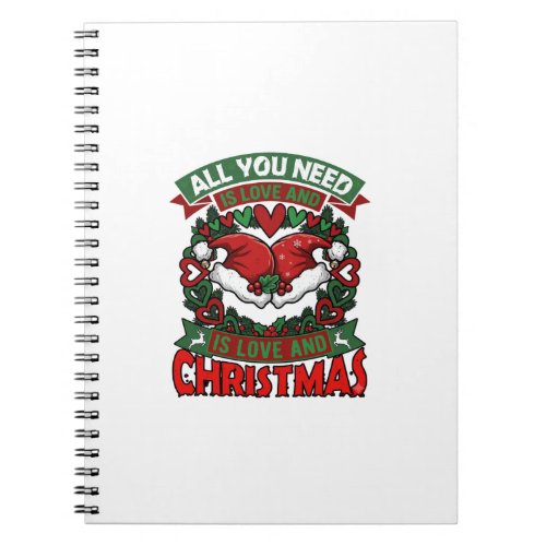 All You Need Is Love Christmas Santa Hats Hearts W Notebook