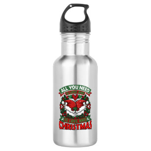 All You Need Is Love Christmas Santa Hats Hearts W Stainless Steel Water Bottle