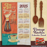 All You Need Is Love   Coffee Calendar Towel<br><div class="desc">All You Need Is Love Coffee Calendar Towel will keep your friends and family in your kitchen all year long. Perfect for your vintage style kitchen with its retro coffee carafe and atomic coffee cup. Display in your kitchen on a dowel, or just hang over the handle of the oven...</div>