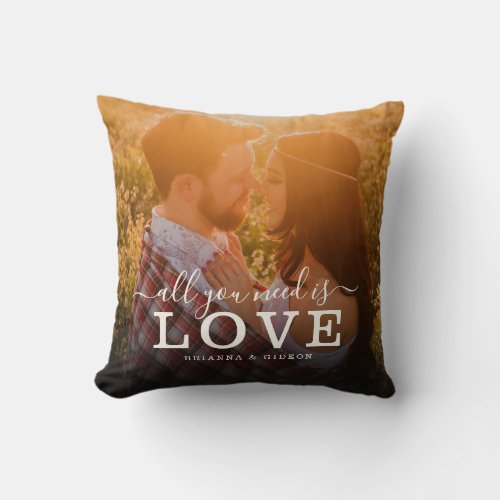 All you need is Love Couple Photo Modern Script Throw Pillow