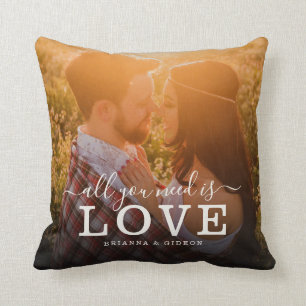All you need is Love Couple Photo Modern Script Throw Pillow