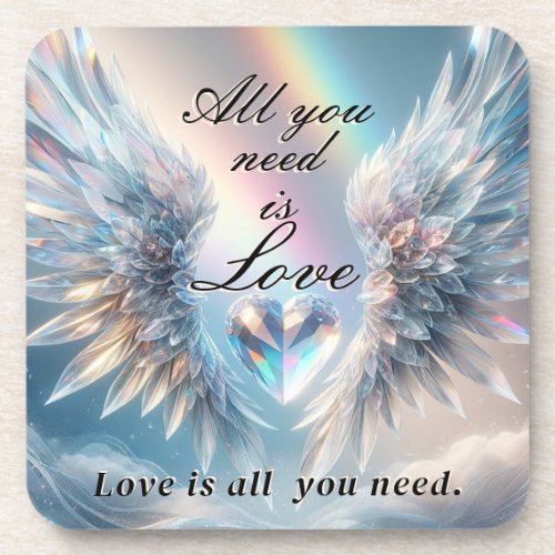 All You Need is Love Crystal Heart and Wings Beverage Coaster