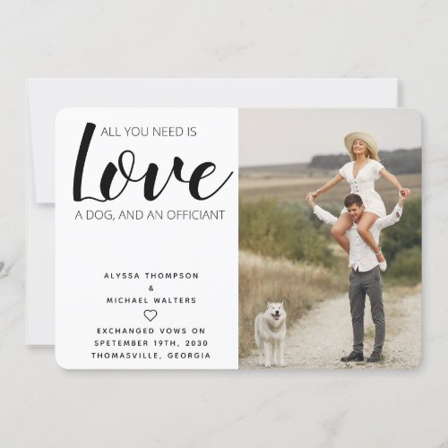 All You Need Is Love Dog Elopement Announcement