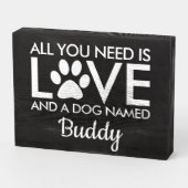 All You Need is Love Dog Name Typography | White Wooden Box Sign (Angled Horizontal)