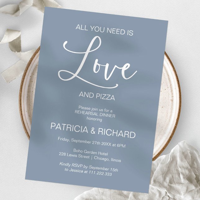 All You Need Is Love Dusty Blue Rehearsal Dinner Invitation (Creator Uploaded)