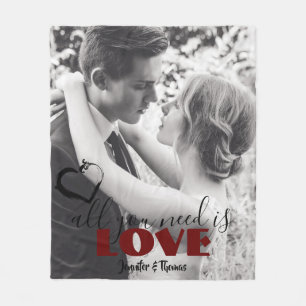 All you need is Love Forever Couple Heart Photo Fl Fleece Blanket