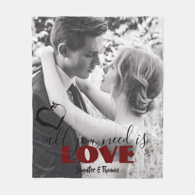 All you need is Love Forever Couple Heart Photo Fl Fleece Blanket (Front)