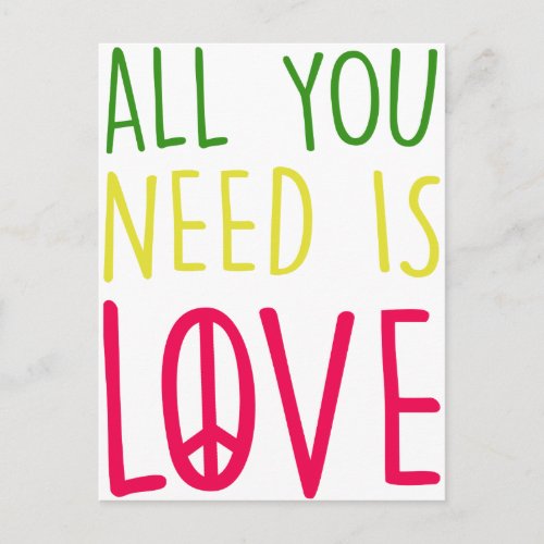 All You Need Is Love Fun Rasta Peace Sign Graphic Postcard