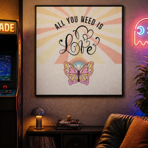 All You Need is Love Groovy Butterfly 24"x24" Canvas Print