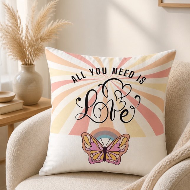 All You Need is Love Groovy Butterfly Throw Pillow (Creator Uploaded)