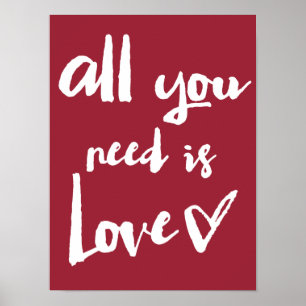 All You Need Is Love Handwritten Typography Poster