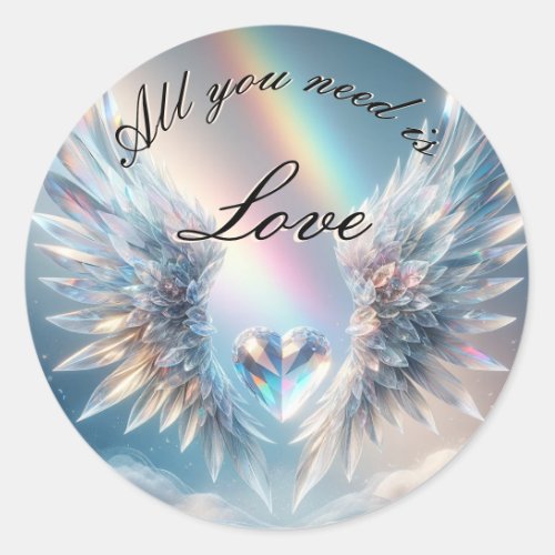 All You Need is Love Heart and Angel Wings Classic Round Sticker