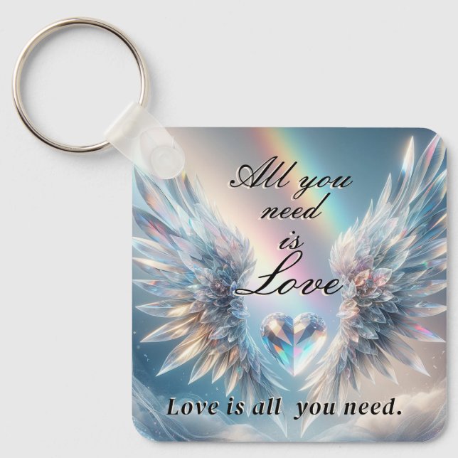 All You Need is Love Heart and Angel Wings Keychain (Front)