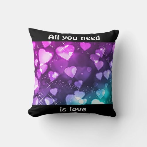 All You Need Is Love Hearts Black Throw Pillow