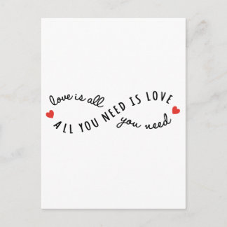 all you need is love, infinity text design postcard