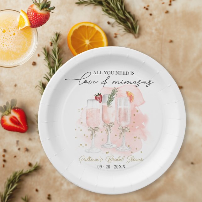 All You Need Is Love & Mimosas Bridal Shower Paper Plates (Creator Uploaded)