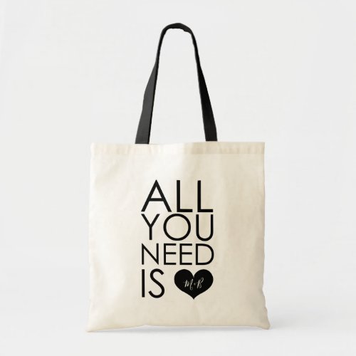All You Need Is Love Monogram Wedding Tote Bag