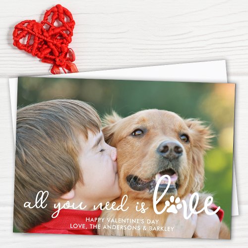 All You Need Is LOVE Paw Custom Pet Dog Photo Holiday Card