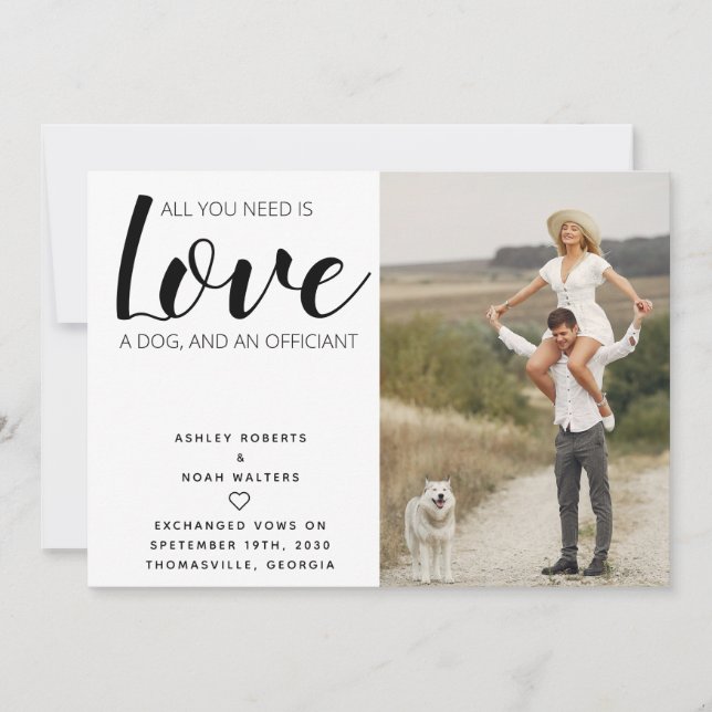 All You Need Is Love Pet Photo Dog Elopement Card (Front)
