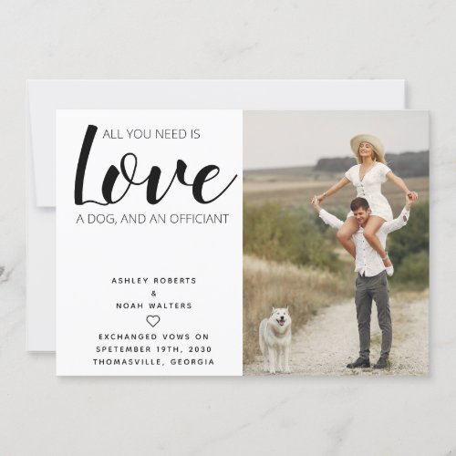 All You Need Is Love Pet Photo Dog Elopement Card