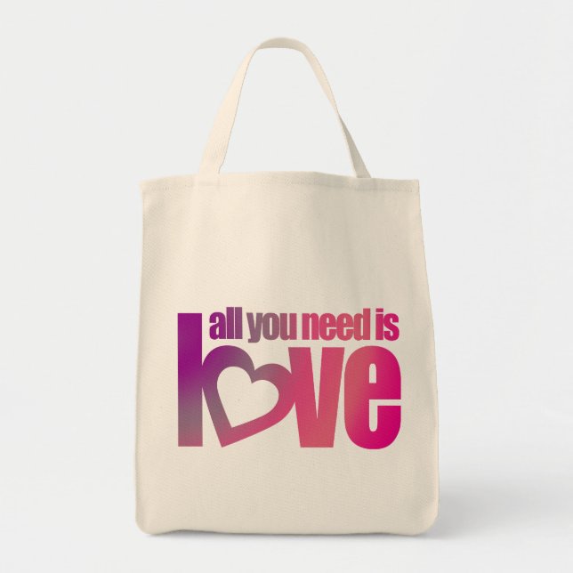 All you need is love pink purple graphic tote bag (Front)