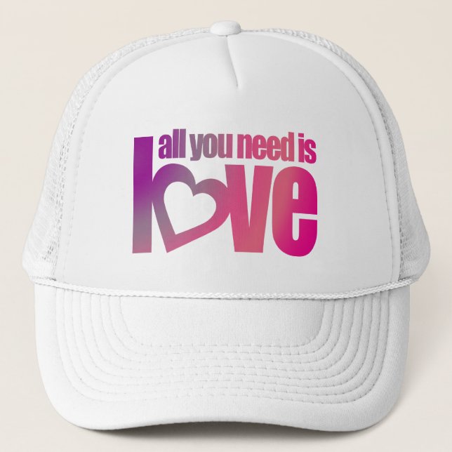 "all you need is love" pink purple hat / cap (Front)