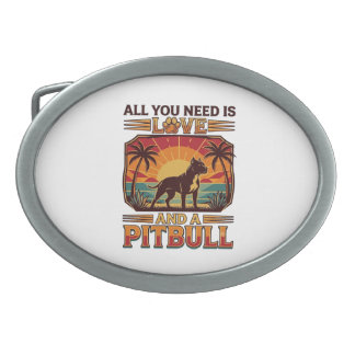 All You Need Is Love Pitbull Dog Sunset Palm Trees Belt Buckle