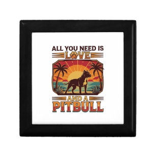 All You Need Is Love Pitbull Dog Sunset Palm Trees Gift Box