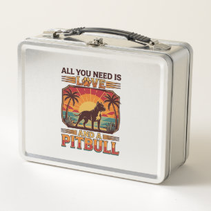 All You Need Is Love Pitbull Dog Sunset Palm Trees Metal Lunch Box