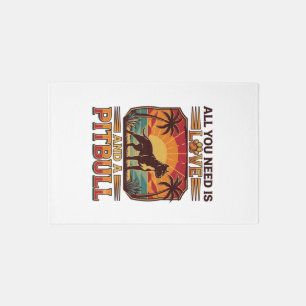All You Need Is Love Pitbull Dog Sunset Palm Trees Rug