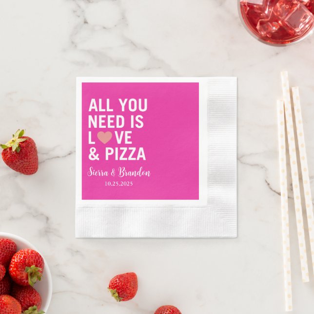 All you need is love & pizza Modern Wedding Napkin (Insitu)