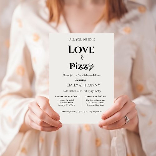 All you need is love  Pizza Rehearsal dinner Announcement