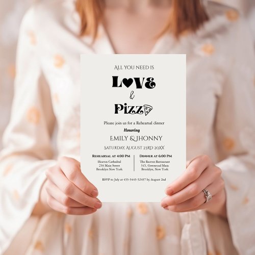 All you need is love  Pizza Rehearsal dinner Invitation