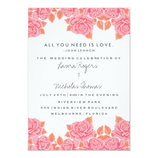 All You Need Is Love Quote Rose Wedding Invite Zazzle Com