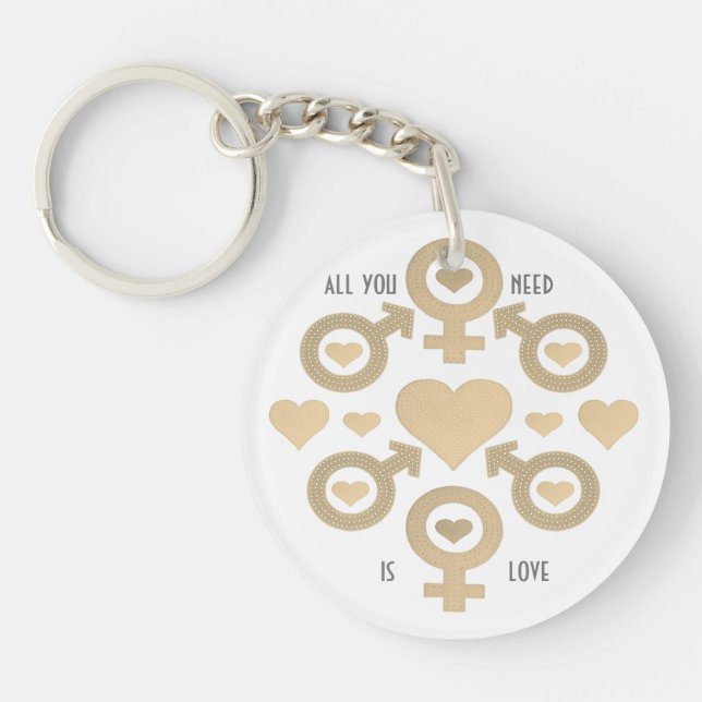 All You Need Is Love Quote With Hearts Design Keychain (Front)