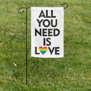 ALL YOU NEED IS LOVE RAINBOW HEART GARDEN FLAG