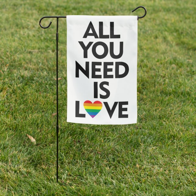 ALL YOU NEED IS LOVE RAINBOW HEART GARDEN FLAG (In SItu)