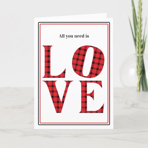 All you need is Love red buffalo plaid Valentines Holiday Card