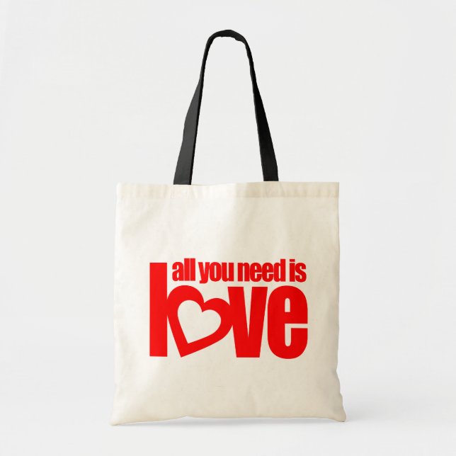 "all you need is love" red graphic tote bag (Front)