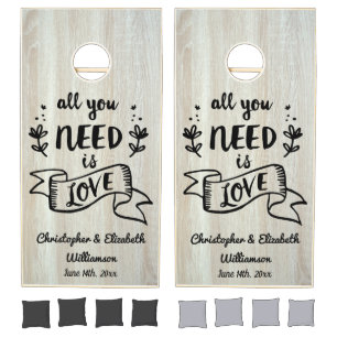 All You Need Is Love Rustic Wedding Monogram Cornhole Set