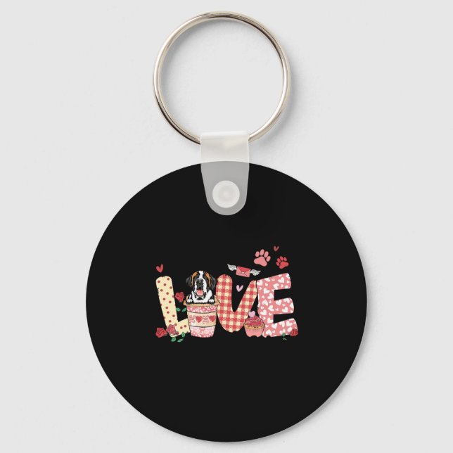 All You Need Is Love Saint Bernard And Coffee Vale Keychain (Front)
