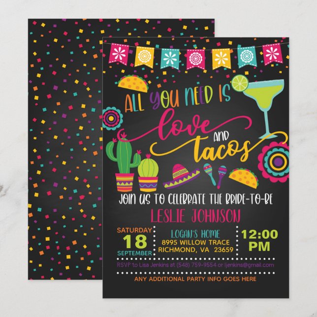 All You Need is Love & Tacos Invitation - Bridal B (Front/Back)
