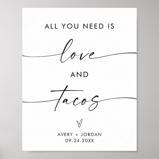 All You Need Is Love & Tacos Wedding Food Sign (Front)