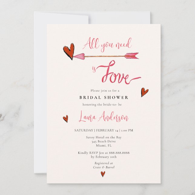 All you need is Love Valentine's Bridal Shower Invitation (Front)