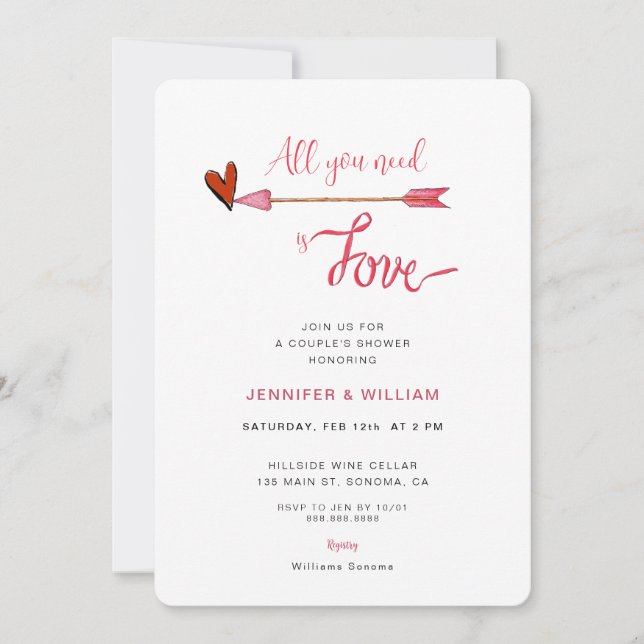 All you need is love valentines Couple's Shower Invitation (Front)