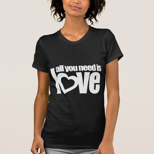 All you need is love white heart text black tee (Front)
