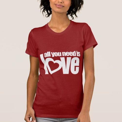 all you need is love white heart text red top