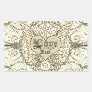 All You Need is Love with Angel Wings & Heart Rectangular Sticker
