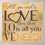 All You Need Is Love Word Art Vintage Poster at Zazzle